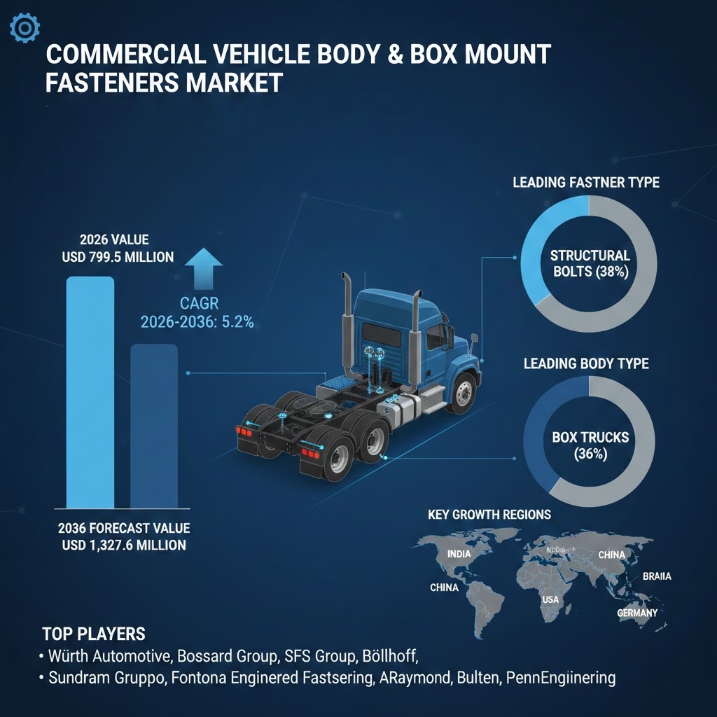 Commercial Vehicle Body & Box Mount Fasteners Market to Reach USD 1,327.6 million by 2036, Driven by Fleet Demand